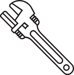 industrial pipe wrench line art, black outline, vector and illustration, coloring book page line art drawing