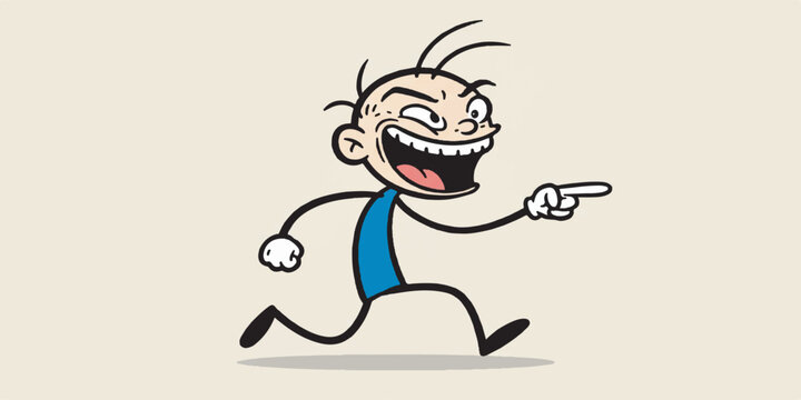 Vector Cartoon of Crazy Stick Figure Man Laughing and Pointing at Viewer
