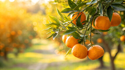 Oranges tree in garden in natural view, Orange hanging on tree in garden in Natural Background