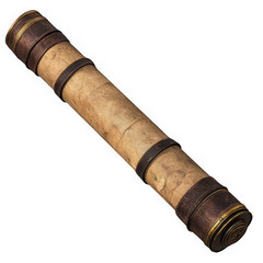 Rolled parchment scroll with bands on transparent background