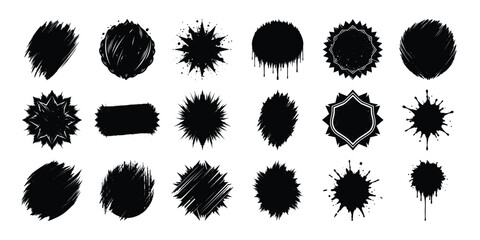 Set of grunge badge brush and hand draw silhouette on white background