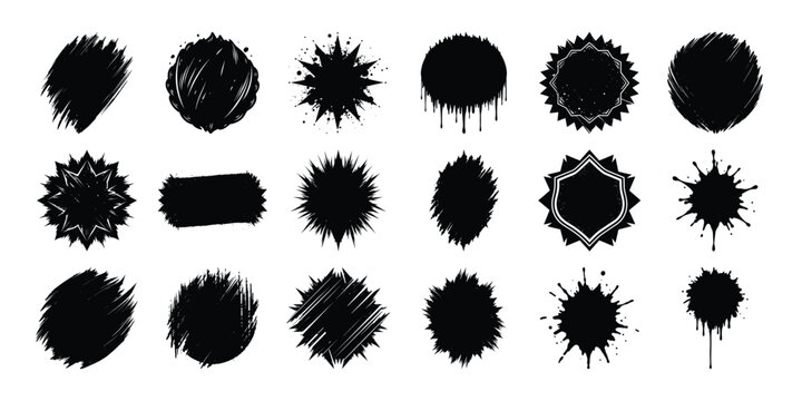 Set of grunge badge brush and hand draw silhouette on white background