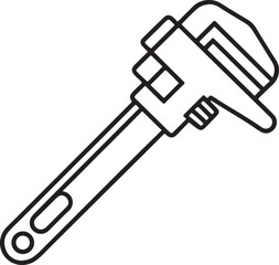 industrial pipe wrench line art, black outline, vector and illustration, coloring book page line art drawing