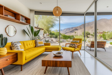 Stylish Mid-Century Lounge with Natural Light and Classic Decor Elements Mid Century Interior