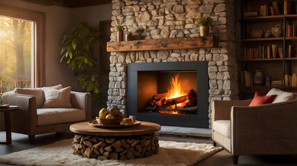 modern living room with fireplace