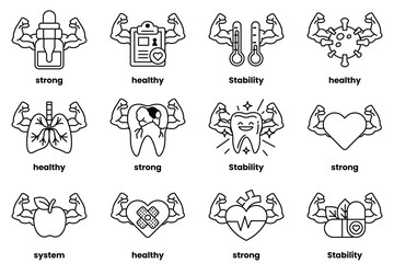 Set of illustrations in the concept of various equipment with arms in a line drawing style
