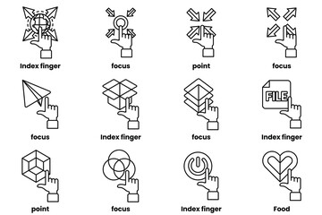 Fototapeta premium set of images of hands pointing at various things in a line drawing style