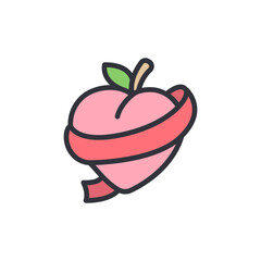 Stylized Heart Shaped Peach Wrapped With Ribbon For Valentine's Day