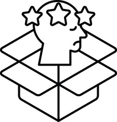 A box with a person inside and stars on top