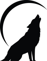 Minimalist Wolf Howling at the Moon Vector