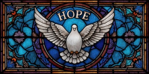 A stained glass window depicting hope.