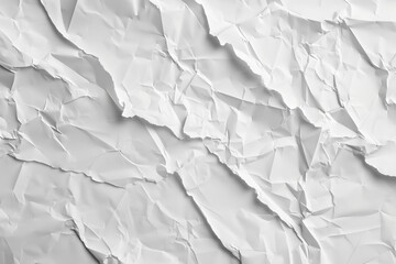 Fototapeta premium An overhead shot showing a textured surface of crumpled and torn white paper with strong highlights and shadows.
