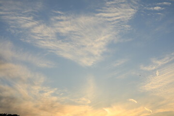 the clouds and blue sky in the sunset