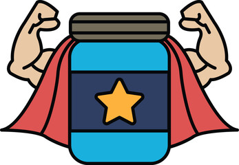 A jar with a star on it and a man's arms behind it
