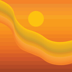 Abstract Sunset Landscape with Wavy Gradient Lines and Sun