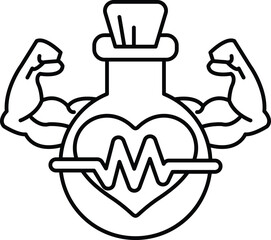 A cartoon of a man with bulging muscles holding a heart