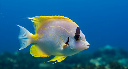 Naklejka premium yellow-tailed butterflyfish, butterflyfish, fish, Yellow-tailed Butterflyfish in Ocean