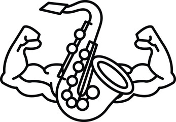 A black and white drawing of a man with his arms raised