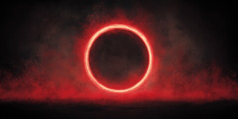 Red glowing circle framed by smoky dark background