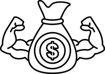 A man with his arms raised is holding a bag with a dollar sign on it