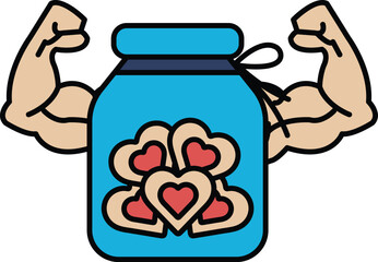 A jar of cookies with hearts on it