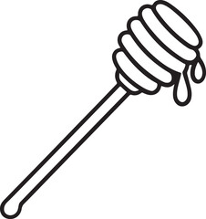 honey dipper stick with dripping honey line art, black outline, vector and illustration, coloring book page line art drawing