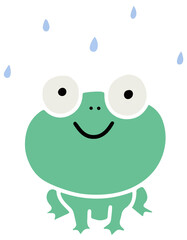 This is a cheerful hand-drawn frog icon with a wide smile and playful pose. Perfect for kids’ projects, rainy season themes, or nature illustrations.
