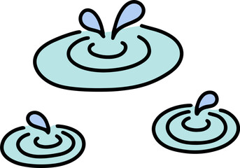 A cute hand-drawn puddle icon with ripples from falling raindrops. Perfect for use in weather scenes, children's content, or nature-inspired illustrations.