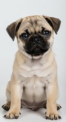 Fototapeta premium Pug puppy sitting studio portrait against white background