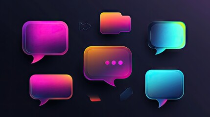Colorful speech bubbles floating in a cosmic background. showcasing vibrant hues of purple and pink. ideal for communication themes in digital design