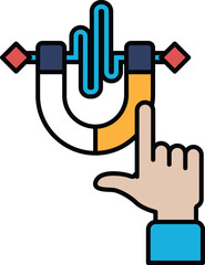 A hand pointing at a magnet