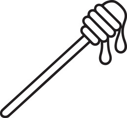 honey dipper stick with dripping honey line art, black outline, vector and illustration, coloring book page line art drawing