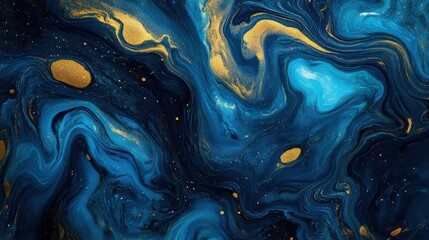 Fototapeta premium Abstract swirling design with deep blues and golds.
