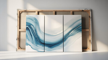 Watercolor abstract blue and white triptych canvas artwork