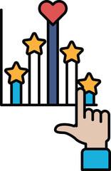 A hand pointing at a graph with a heart and stars