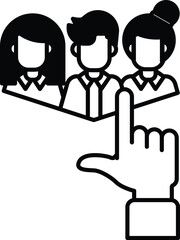 A hand pointing at a group of people