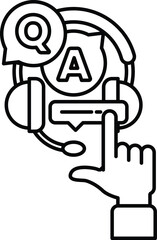 A hand pointing at a Q and A on a white background
