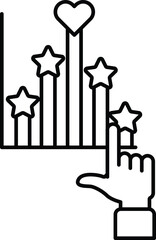 A hand pointing at a graph with five stars and a heart