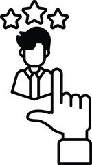A man is being rated by a hand with three stars