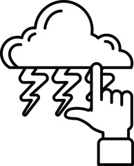 A hand pointing at a cloud with lightning bolts