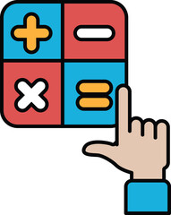 Obraz premium A hand pointing at a calculator with the numbers 1, 2, 3, 4, 5, 6, 7, 8, 9