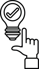 A hand pointing to a light bulb with a check mark on it