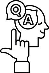 A man's head with a question mark and an A on it