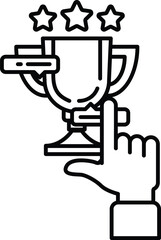 A hand pointing at a trophy with three stars on it