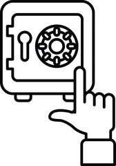 A hand pointing to a safe with a keyhole