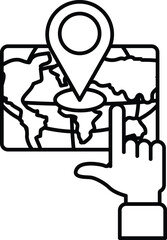 A hand pointing to a map with a pin on it