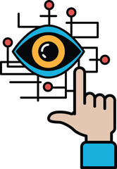 A hand pointing at an eye with a blue background
