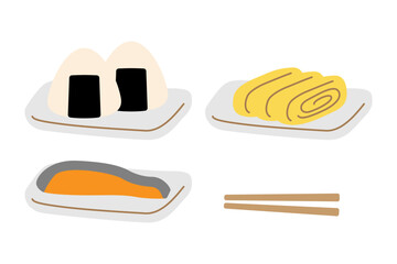おにぎりと卵焼きと焼き鮭のイラスト