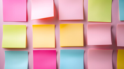 Organized sticky notes workspace visual guide morning routine top-down view color coordination
