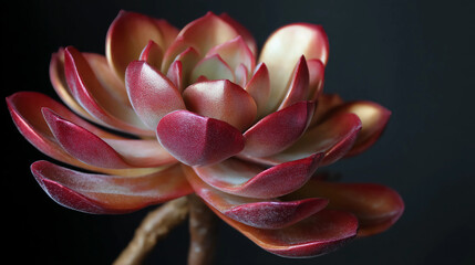 Succulent petals in metallic gradient gold and crimson, clean base